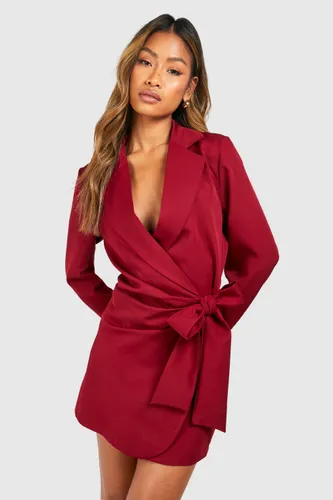 Womens Wrap Drape Front Tailored Blazer Dress - 6, Red