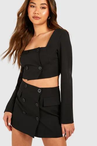 Womens Wrap Front Button Detail Mini Skirt - Black - 6, Black