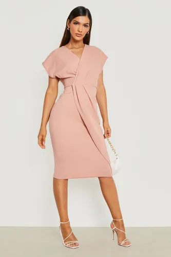 Womens Wrap Front Midi Dress - Pink - 8, Pink