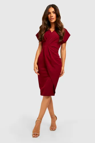 Womens Wrap Front Midi Dress - Red - 14, Red