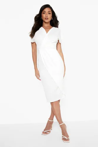 Womens Wrap Front Midi Dress - White - 12, White