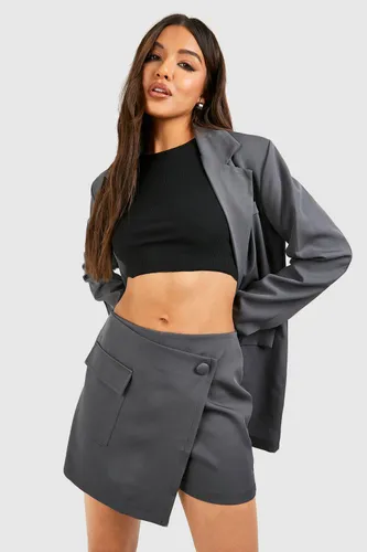 Womens Wrap Front Pocket Detail Mini Skirt - Grey - 6, Grey