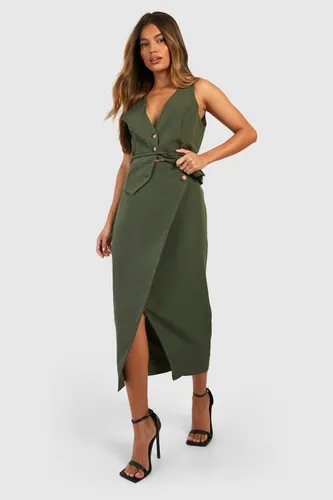 Womens Wrap Front Tailored Midaxi Skirt - Green - 6, Green