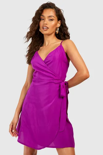 Womens Wrap Mini Dress - Purple - 8, Purple