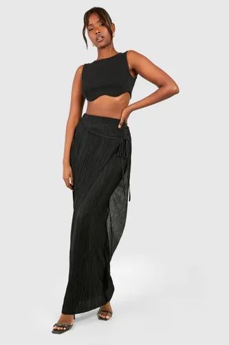 Womens Wrap Plisse Maxi Skirt - Black - 6, Black