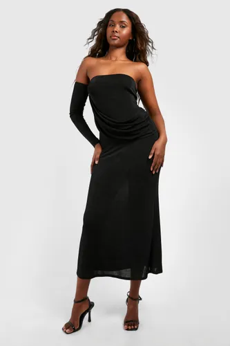 Womens Wrap Ruched Acetate Slinky Maxi Dress - Black - 8, Black
