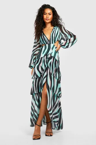 Womens Zebra Cut Out Ruffle Maxi Dress - Multi - 8, Multi