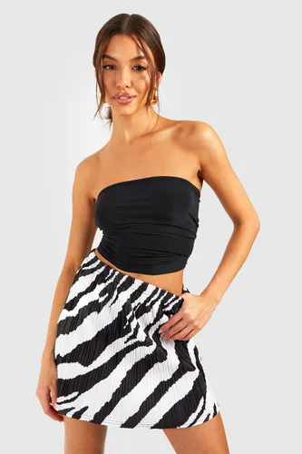 Womens Zebra Plisse Mini Skirt - White - 6, White