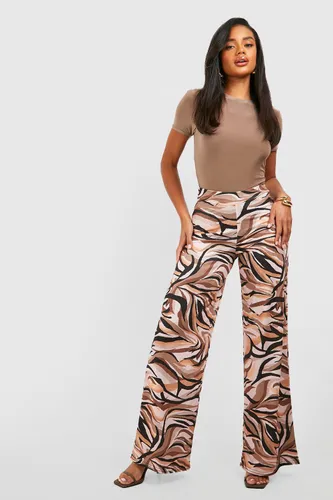 Womens Zebra Printed Wide Leg Trousers - Brown - 6, Brown