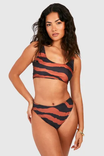 Womens Zebra Scoop High Waisted Bikini Set - Brown - 10, Brown