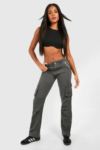 Womens Zip Detail Slim Fit Cargo Jeans - Grey - 6, Grey