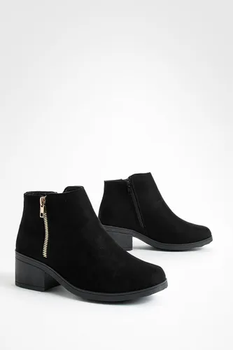 Womens Zip Side Block Heel Chelsea Boots - Black - 3, Black