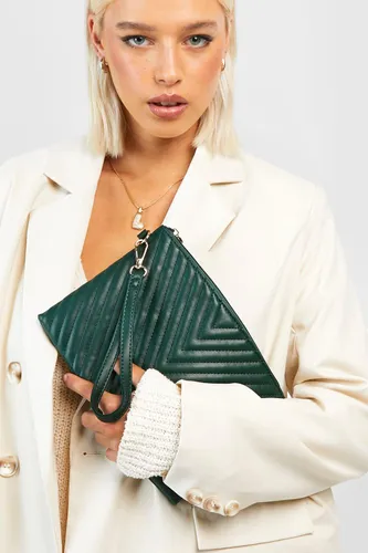 Womens Zip Top Clutch Bag - Green - One Size, Green