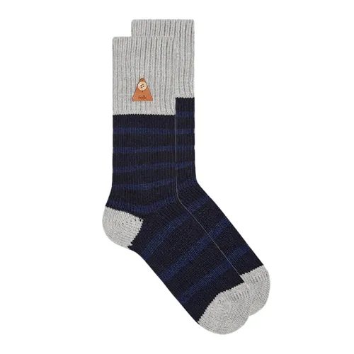 Wool Stripe Socks - Navy