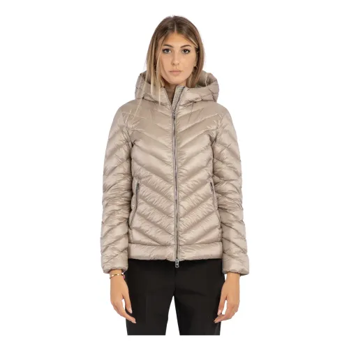 Woolrich , Beige Chevron Quilted Hooded Jacket ,Beige female, Sizes: