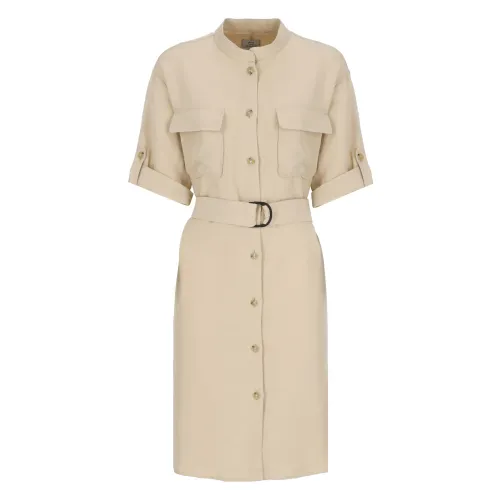 Woolrich , Beige Linen Blend Shirt Dress ,Beige female, Sizes: