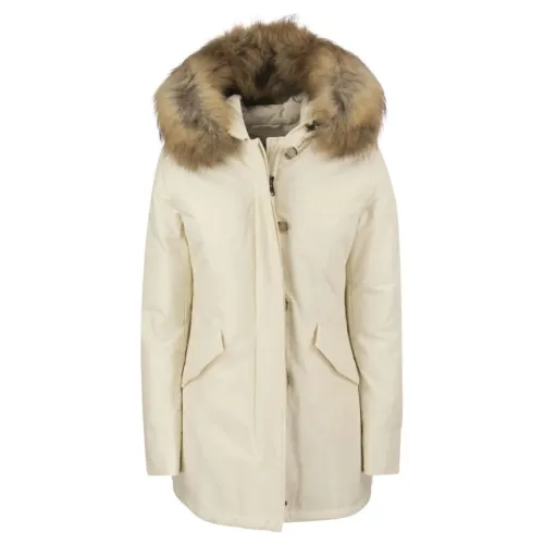 Woolrich , Beige Woolrich Coat with Detachable Fur Hood ,Beige female, Sizes: