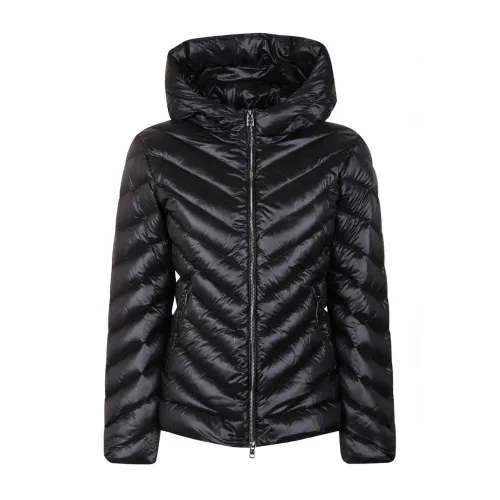 Woolrich , Black Chevron Quilted Hooded Jacket ,Black female, Sizes: