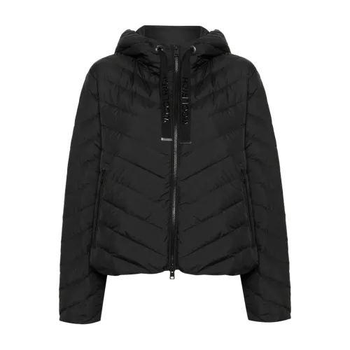 Woolrich , Black Quilted Coat with Logo Detail ,Black female, Sizes:
