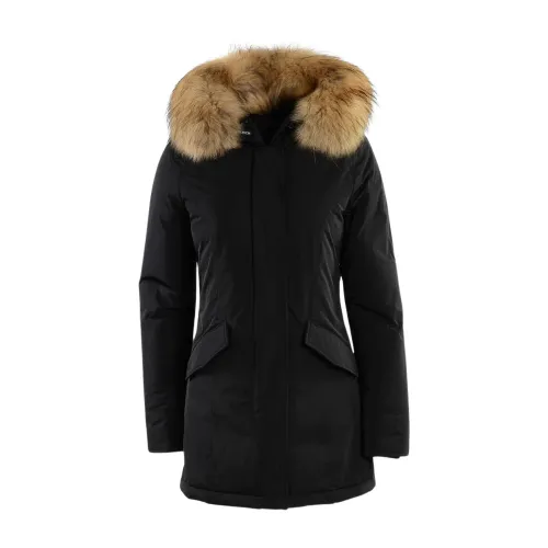 Woolrich , Black Technical Fabric Parka with Detachable Raccoon Fur Hood ,Black female, Sizes: