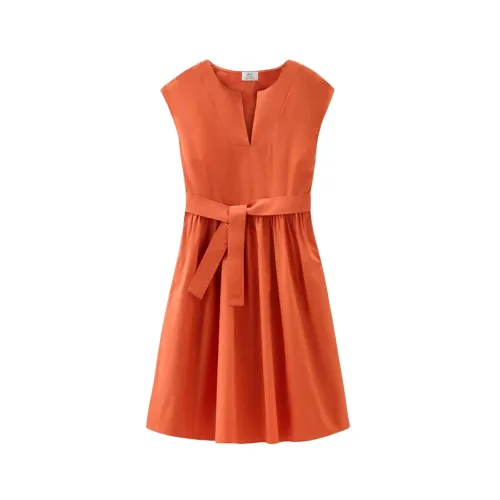 Woolrich , Cotton Poplin Dress with Flared Skirt ,Orange female, Sizes: