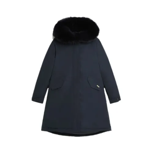 Woolrich , Cozy and Protective Long Parka with Cashmere Fur ,Blue female, Sizes: