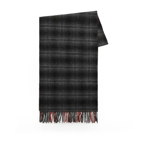 WOOLRICH DOUBLE WOOL CHECK GREY SCARF