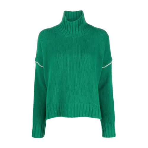 Woolrich , Green Knitted Jumper with Contrast Stitching ,Green female, Sizes: