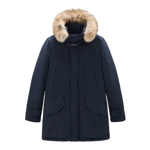 Woolrich , High Collar Fur Parka - XXS ,Blue male, Sizes: