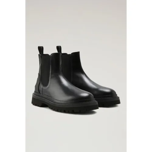 Woolrich , Mens Black Calfskin Chelsea Boots ,Black male, Sizes: