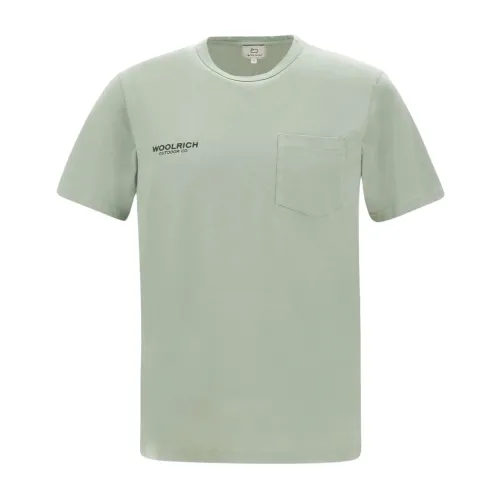 Woolrich , Retro Safari Green Round Neck T-shirt ,Green male, Sizes: