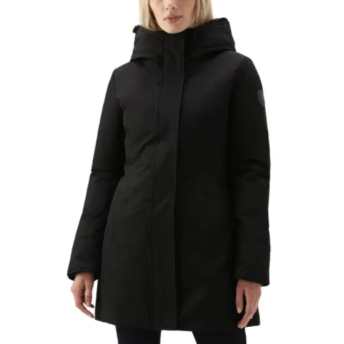 Woolrich , Sporty Black Coats with Hood ,Black female, Sizes: