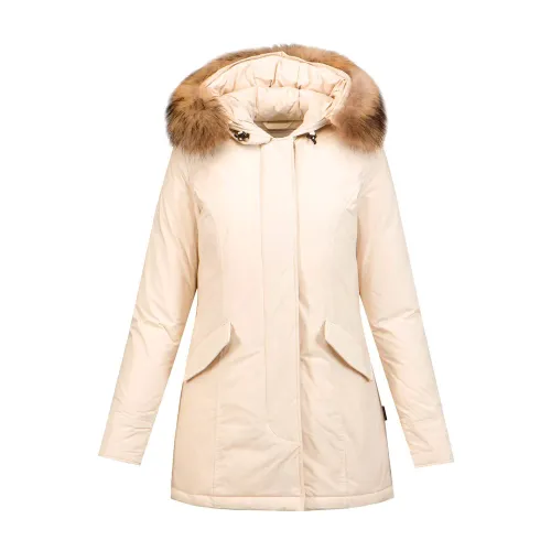 Woolrich , Urban Touch Parka with Removable Raccoon Fur Hood ,Beige female, Sizes: