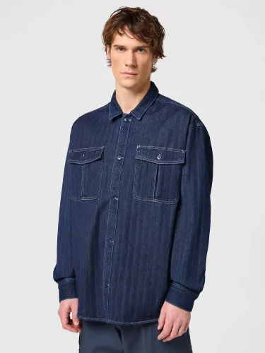 Wrangler Casey Jones Utilty Shirt, Medium Indigo - Medium Indigo - Male