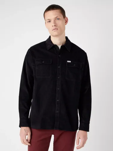 Wrangler Double Pocket Relaxed Fit Shirt, Black - Black - Male