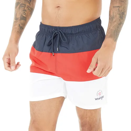 Wrangler Mens Deltoid Colour Block Swim Shorts Navy/Red/White