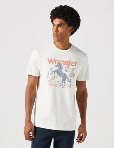 Wrangler Mens Pure Cotton Graphic Crew Neck T-Shirt - White Mix, White Mix