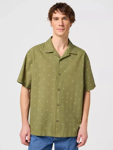 Wrangler Resort Short Sleeve Spot Shirt, Olive - Olive - Male