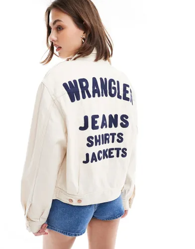 Wrangler western back logo embroidery denim jacket in white