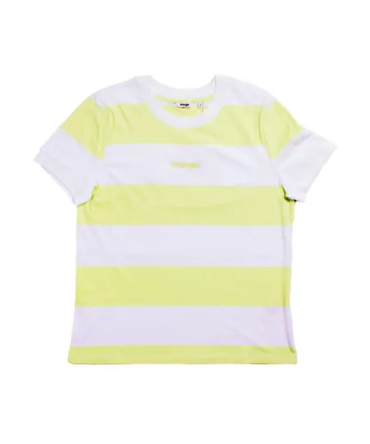 Wrangler Womens Lime Sherbet Striped High Rib T-Shirt - White Cotton