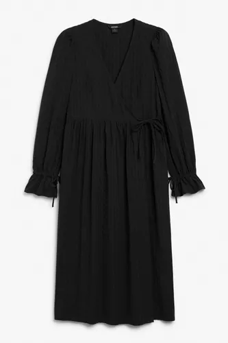 Wrap midi dress with drawstring cuffs - Black