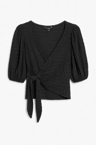 Wrap top with puff sleeves - Black