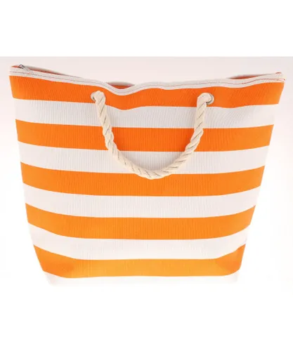 Wynsors Womens Large Beach Bag Lolly Zip Fastening Rope Handles orange white - One Size