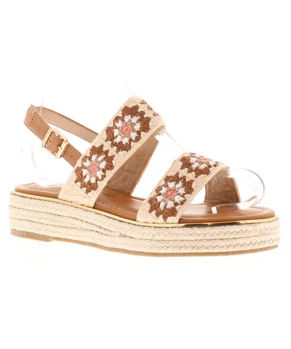 Wynsors Womens Wedge Summer Sandals Feint Buckle beige brown Textile