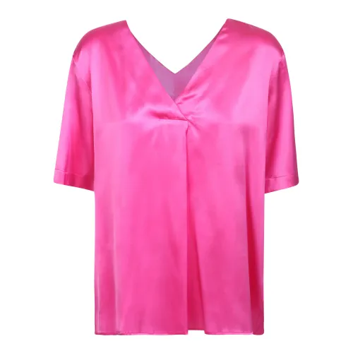 Xacus , Fuchsia Silk V-Neck Blouse ,Pink female, Sizes: