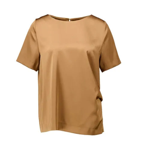 Xandres , Brown Satin Top with Draping ,Brown female, Sizes: