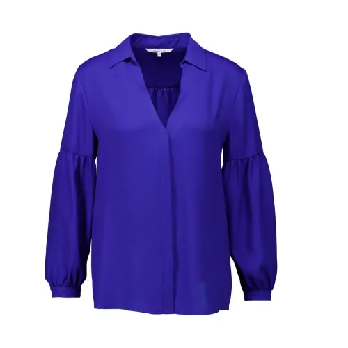 Xandres , Elegant Purple Blouse with V-Neck and Pleated Details ,Purple female, Sizes: