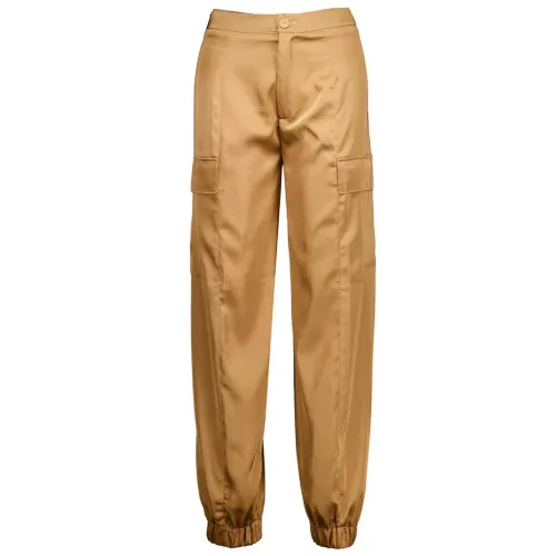Xandres , Paril Brown Satin Cargo Pants ,Brown female, Sizes: