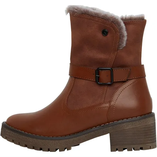 Xti Womens Fleece Lined Buckled Ankle Boots Camel