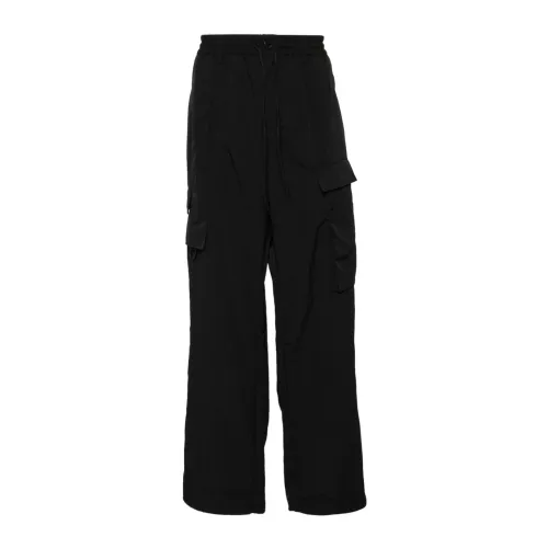 Y-3 , Black Wide Leg Trousers with Crinkled Finish ,Black male, Sizes: